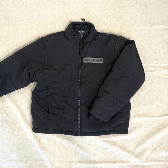Religion London Black Puffer Jacket Unisex Size S | Nylon Shell, Full Zip, Warm - Picture 1 of 6